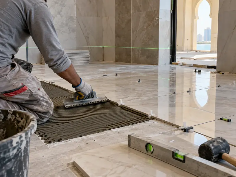 Large-format porcelain tile installation